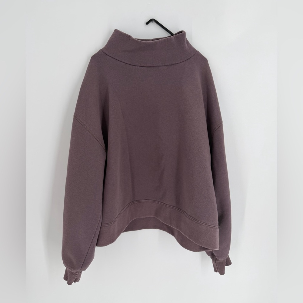 Zara Oversized Text Plush Fabric Mock Turtleneck Sweatshirt In Taupe Purple Grey - Picture 2 of 6